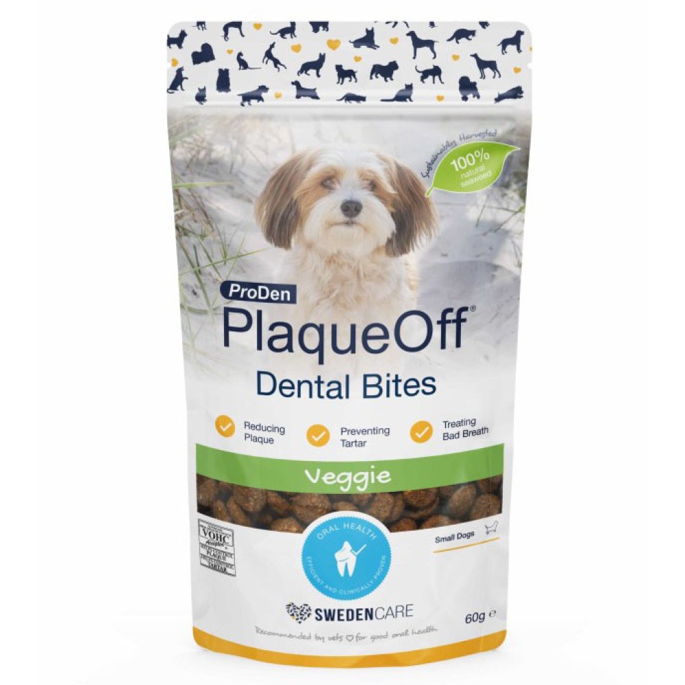 PlaqueOff Dental Bites Veggie κατά της πέτρας, πλάκας και της κακοσμίας για μικρόσωμους σκύλους 60gr